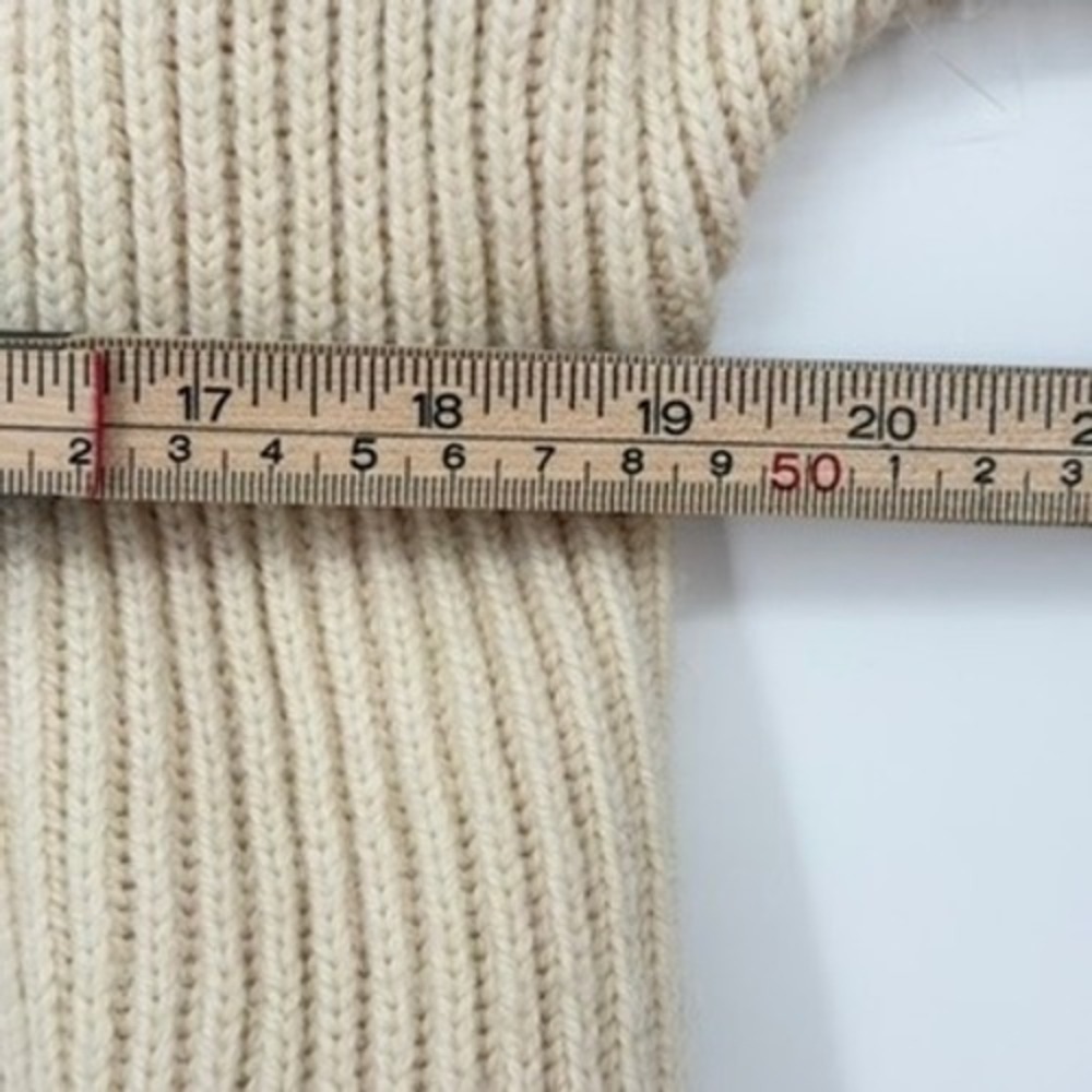AYR Ribbed Asymmetrical Sweater Cream Wool Alpaca Mixed Mock Neck Short Sleeve M - Picture 10 of 13